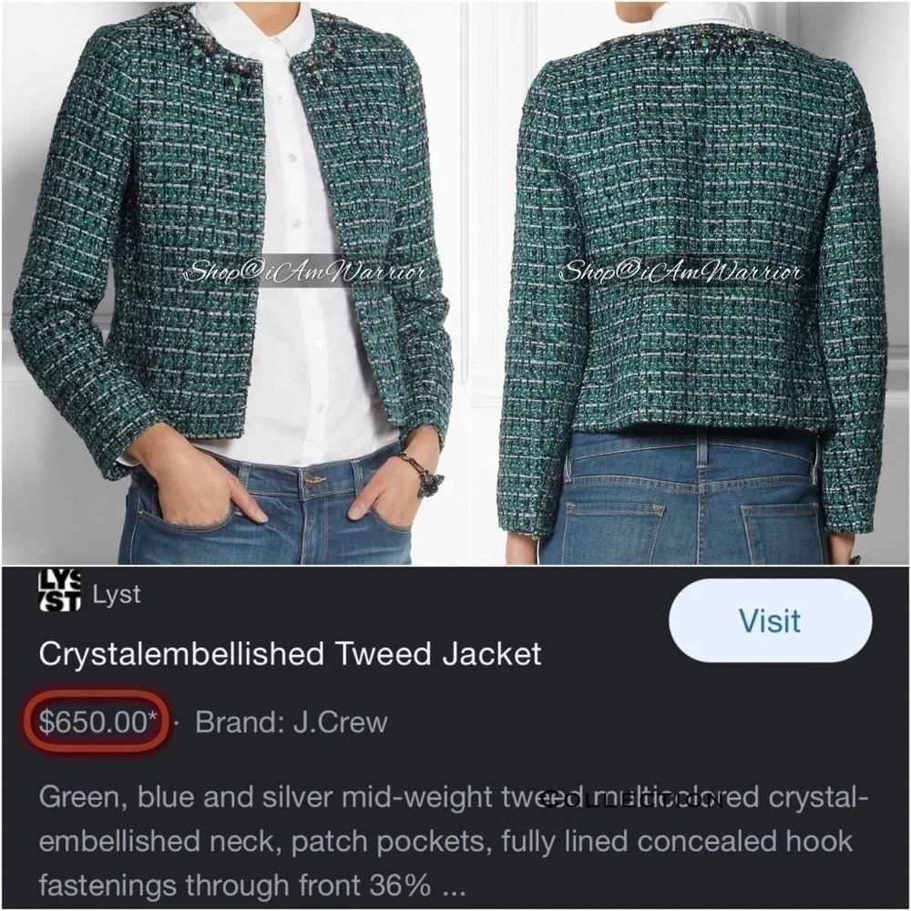 J.Crew Collection jeweled emerald + navy tweed blazer/jacket *shop@iamwarrior